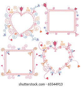Floral frames set with hearts and decorations
