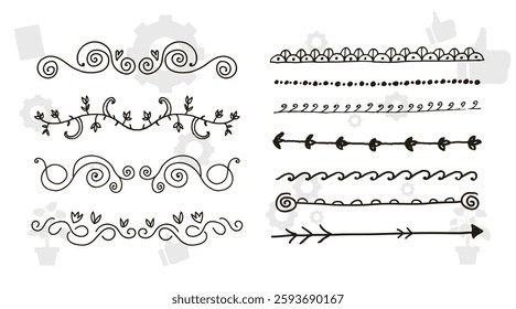 floral frames with silhouettes of branches, leaves and flowers. Hand drawn elegant delicate botanical borders and wreaths