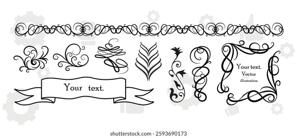 floral frames with silhouettes of branches, leaves and flowers. Hand drawn elegant delicate botanical borders and wreaths