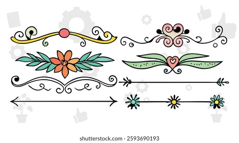 floral frames with silhouettes of branches, leaves and flowers. Hand drawn elegant delicate botanical borders and wreaths