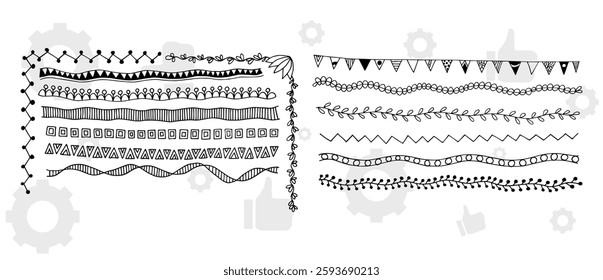 floral frames with silhouettes of branches, leaves and flowers. Hand drawn elegant delicate botanical borders and wreaths