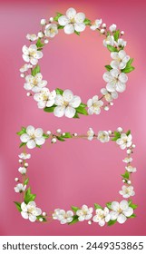 Floral frames, spring flowers on pink background. Realistick vector illustration