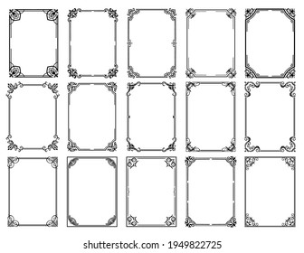 Floral frames with vintage borders of vector flower ornaments and filigree corners with black patterns of victorian flourishes, leaf scrolls and royal lilies. Decorative elements of wedding cards