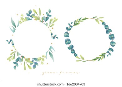 floral frames with watercolor eucalyptus leaves