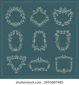 Blumenrahmen Hochzeit Dekorative Ornamente Einfache Monoline Illustration