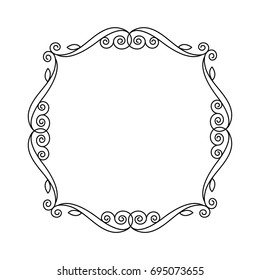Floral frame.Vector illustration.Black on white.