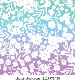 Floral fresh white flowers pattern pastel colorful gradient background   