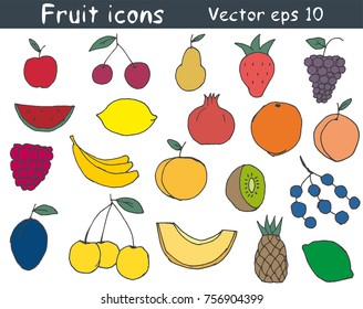 Floral fruit icons set. Vector eps 10.