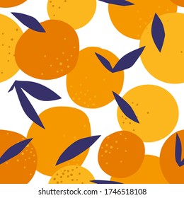 Floral Fruit seamless pattern made of oranges with leaves. Artistic background isolated on white. Cut out paper design. Top view. Flat botanical illustration.