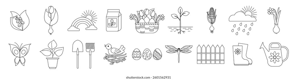 Floral and Garden Elements - Minimal Web Icon Network. Simple Spring Icons Collection . Vector