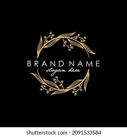 floral garden gold circle vector logo