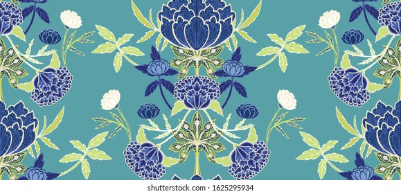 Floral Garden Pattern in beautiful blue, green and teal. This unique decorative floral print has a bit of a William Morris feel while still being quite modern and fun! A great website background!