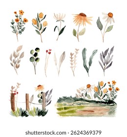 jardim floral cena aquarela coleção