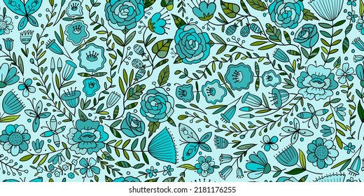 Floral Garden. Spring concept Background. Seamless pattern for your design.