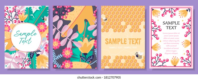 Floral garden vector card template collection