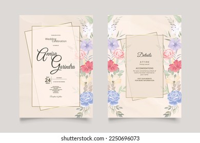 Floral Garden Wedding Invitation template set Premium Vector