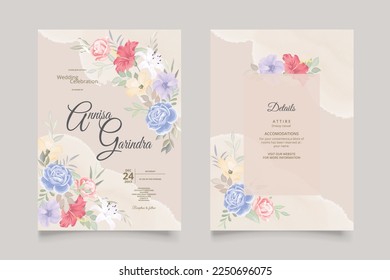 Floral Garden Wedding Invitation template set Premium Vector