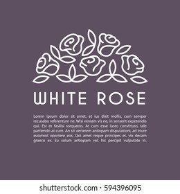 Floral and garderning design template in linear style with rose flowers and place for your text.