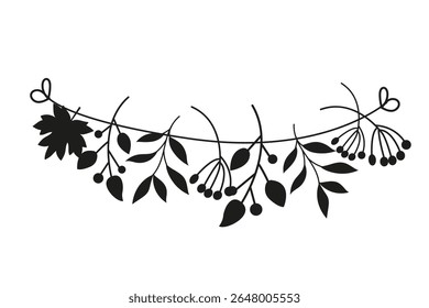 Silhueta de guirlanda floral. Fronteira folhosa para convite de casamento