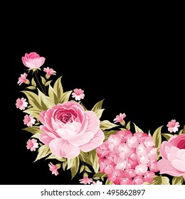 Floral garland template. Happy holidays invitation card with floral garland and place for text. Vector illustration.