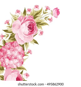 Floral garland template. Happy holidays invitation card with floral garland and place for text. Vector illustration.