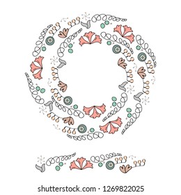 Floral garland, floral wreath. Objects isolated on white background. Doodle