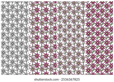 Floral garlands Seamless Pattern. Springtime, summer seasonal backdrop in trendy minimalism Set of 4