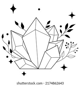 Estilo dibujado a mano con forma de flor y piedra de gema. Marco floral blanco y negro de ramas, hojas y flores. Marcos para el día de San Valentín, decoración de bodas, logotipo y plantilla de identidad.