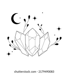 Estilo dibujado a mano con forma de flor y piedra de gema. Marco floral blanco y negro de ramas, hojas y flores. Marcos para el día de San Valentín, decoración de bodas, logotipo y plantilla de identidad.