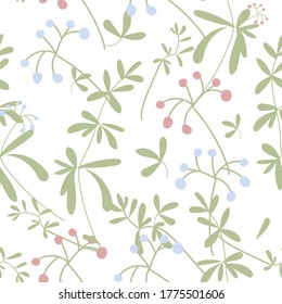 Floral suave y transparente patrón vectorial con flores aisladas en fondo blanco. Se puede usar para tela, ropa de cama, textil, papel de soldadura, papel de envoltura.