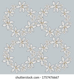 Patrón vectorial floral suave con flores blancas aisladas en fondo gris. Se puede usar para papel pintado, textil, tela, ropa de cama, papel de envoltura.