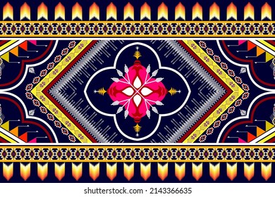 Floral Geometric abstract ethnic pattern design. Aztec fabric carpet mandala ornament ethnic chevron textile decoration wallpaper. Tribal boho native ethnic traditional embroidery vector background 