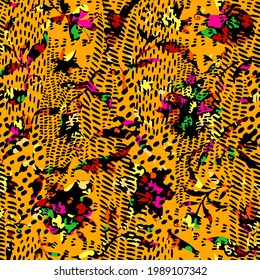 Floral geometric background. Spotted animal texture. Seamless botanical pattern.