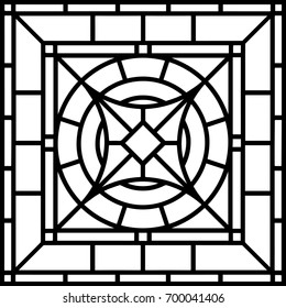 Floral geometric decor, tile / stained glass window design, vector