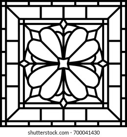 Floral geometric decor, tile / stained glass window design, vector