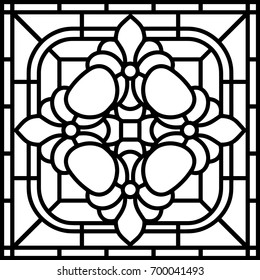 Floral geometric decor, tile / stained glass window design, vector