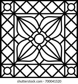 Floral geometric decor, tile / stained glass window design, vector