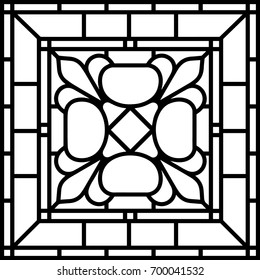 Floral geometric decor, tile / stained glass window design, vector