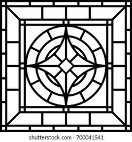 Floral geometric decor, tile / stained glass window design, vector