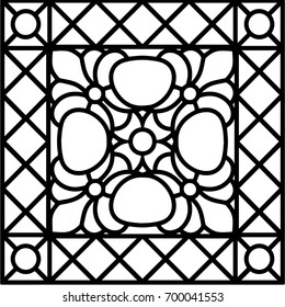 Floral geometric decor, tile / stained glass window design, vector