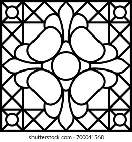 Floral geometric decor, tile / stained glass window design, vector