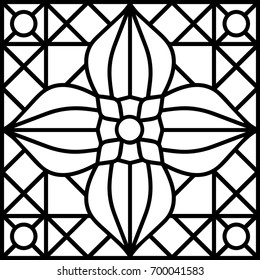 Floral geometric decor, tile / stained glass window design, vector