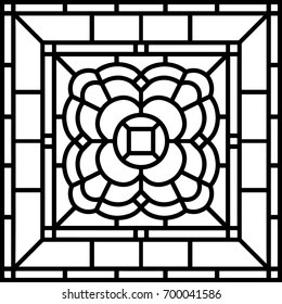 Floral geometric decor, tile / stained glass window design, vector