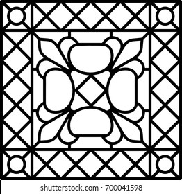 Floral geometric decor, tile / stained glass window design, vector