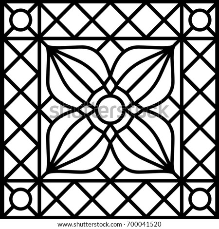 Floral geometric decor, tile / stained glass window design, vector
