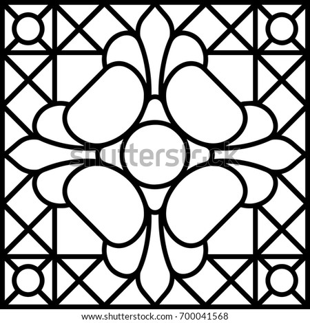 Floral geometric decor, tile / stained glass window design, vector