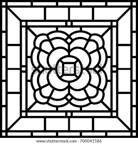 Floral geometric decor, tile / stained glass window design, vector