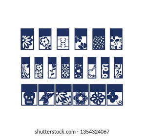 Floral and geometric elements for design monograms, invitations, frames, menus and labels. Mexican Day of the dead decorative paper cut