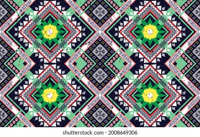 Floral geometric ethnic patterns design. Ikat Aztec fabric carpet mandala ornament boho chevron textile decoration wallpaper. Tribal native traditional embroidery vector illustrations background 