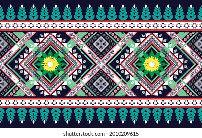 Floral geometric ethnic patterns design. Ikat Aztec fabric carpet mandala ornament boho chevron textile decoration wallpaper. Tribal native traditional embroidery vector illustrations background 